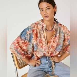 Anthropologie Pilcro The Sidney Batwing Blouse size XS floral boho